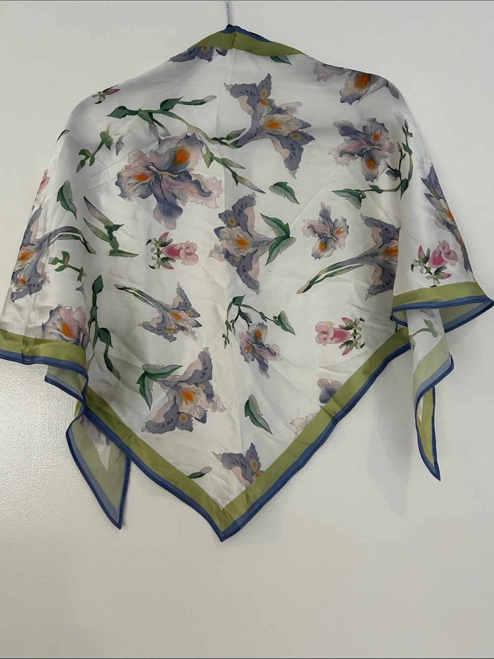 La Seine Silk Triangle Scarf in Cream and Green